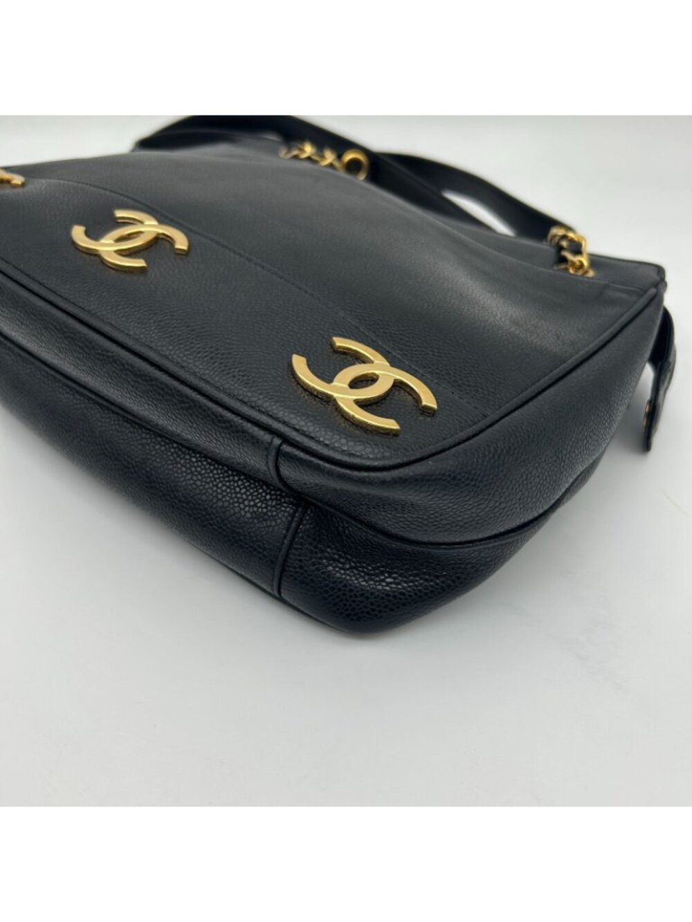 Chanel Triple Coco Chain Tote Shoulder Bag Caviar Leather Black - Picture 7 of 15